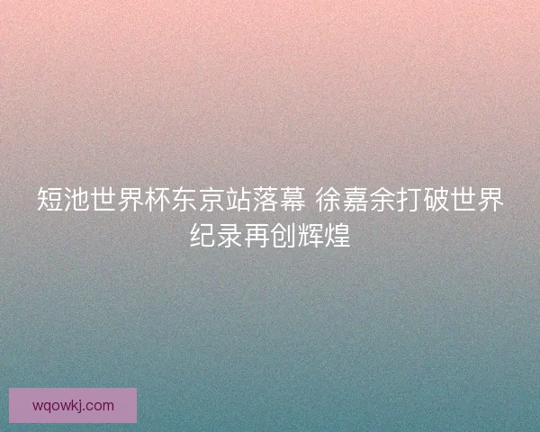 短池世界杯东京站落幕 徐嘉余打破世界纪录再创辉煌